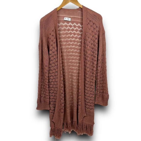 Avorwe Boho Chic Open Knit Long Cardigan Fringe Trim Lightweight Small Medium - Picture 5 of 6
